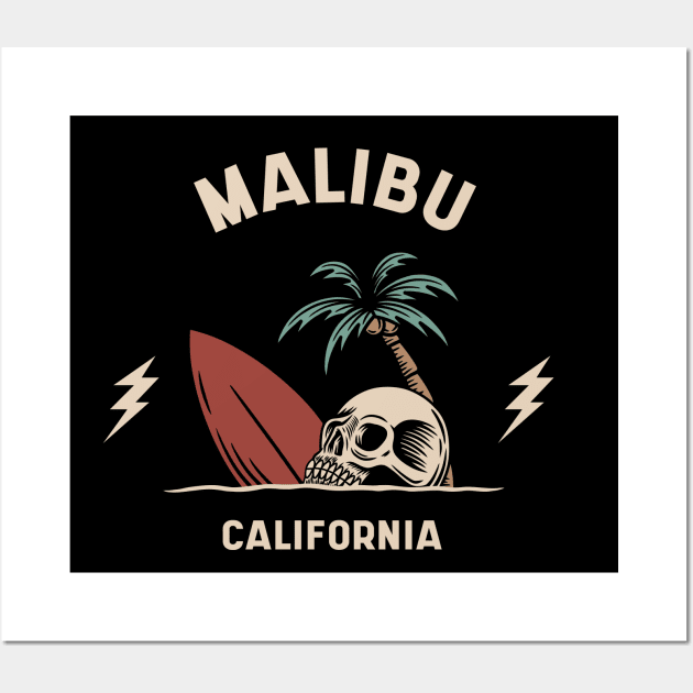 Vintage Surfing Malibu, California Wall Art by SLAG_Creative